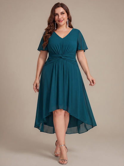 Knot Detail Chiffon Ruffle Sleeve Wedding Guest Dress