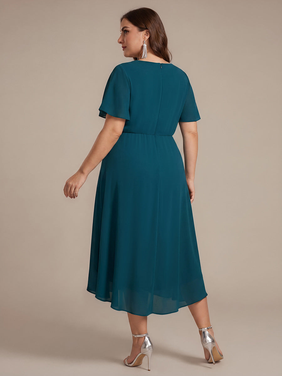 Knot Detail Chiffon Ruffle Sleeve Wedding Guest Dress
