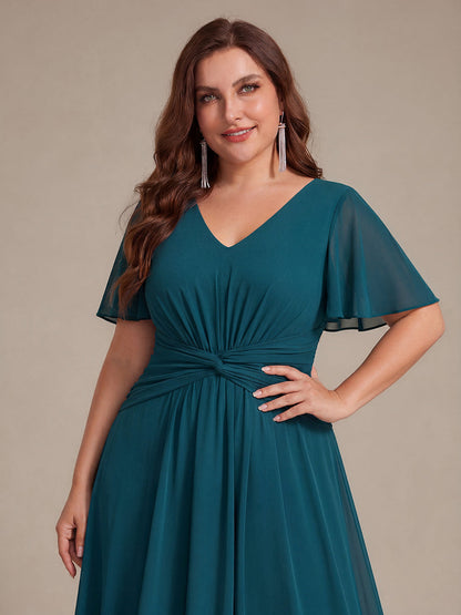 Plus Size Chiffon Ruffle Sleeve High Low Wedding Guest Dress