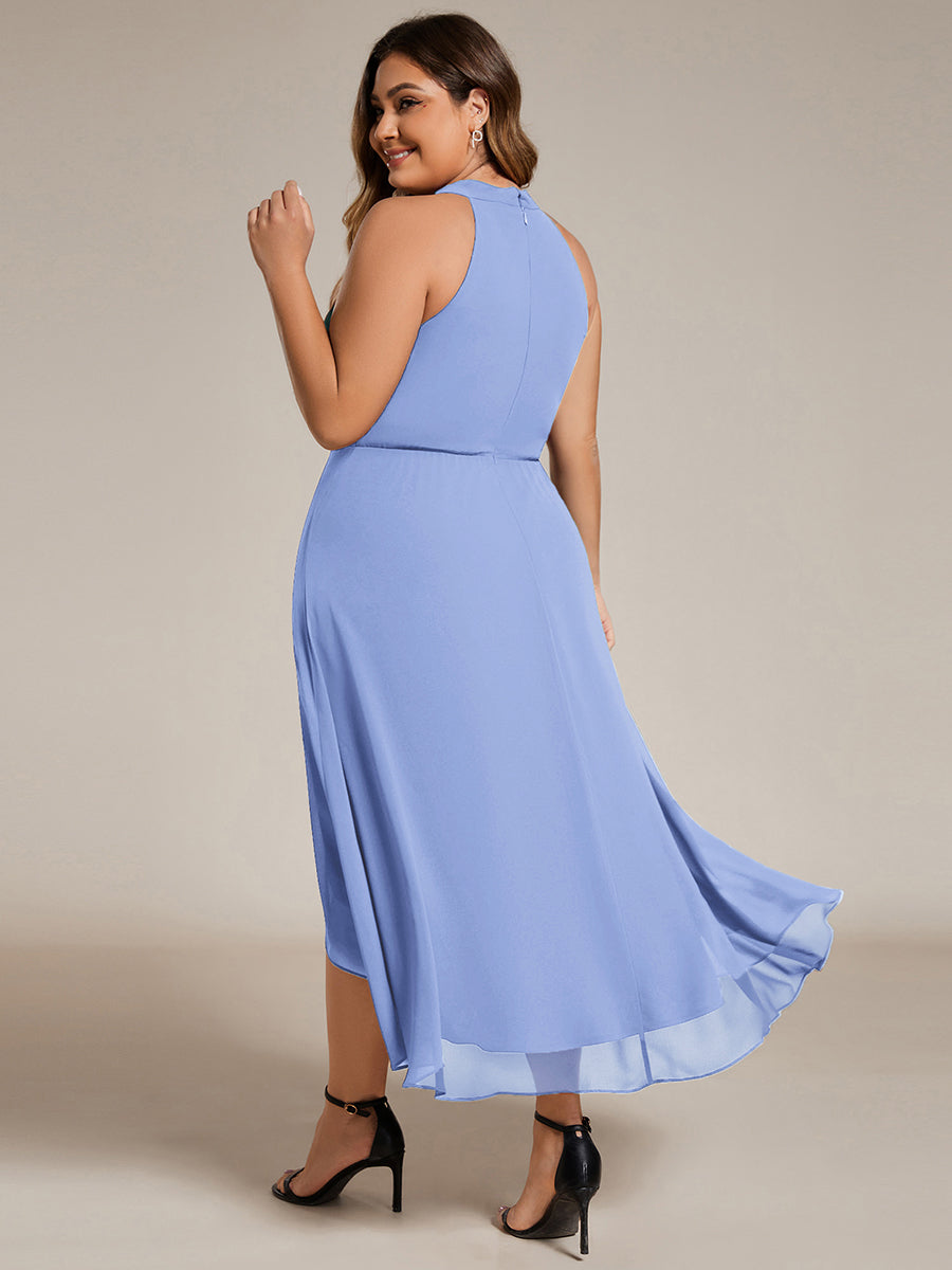 ever POSIE|Midi Halter Neck Chiffon Wedding Guest Dress with Sleeveless and A-Line