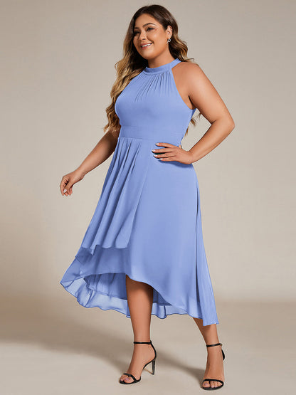 ever POSIE|Midi Halter Neck Chiffon Wedding Guest Dress with Sleeveless and A-Line