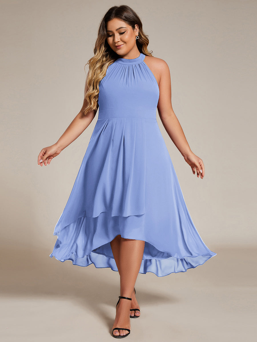 pretty POSIE|Flowy Plus Size Halter Neck Chiffon Midi Wedding Guest Dress