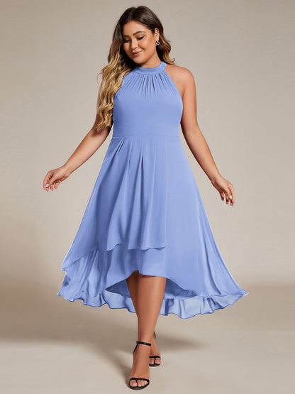 pretty POSIE|Flowy Plus Size Halter Neck Chiffon Midi Wedding Guest Dress