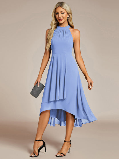 ever POSIE|Midi Halter Neck Chiffon Wedding Guest Dress with Sleeveless and A-Line