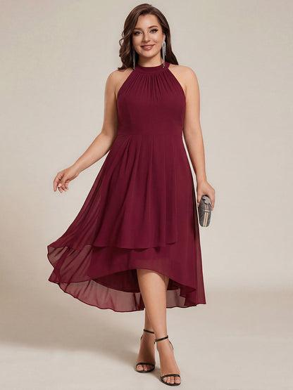 pretty POSIE|Flowy Plus Size Halter Neck Chiffon Midi Wedding Guest Dress