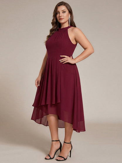 ever POSIE|Midi Halter Neck Chiffon Wedding Guest Dress with Sleeveless and A-Line