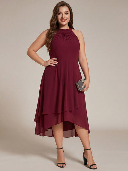pretty POSIE|Flowy Plus Size Halter Neck Chiffon Midi Wedding Guest Dress