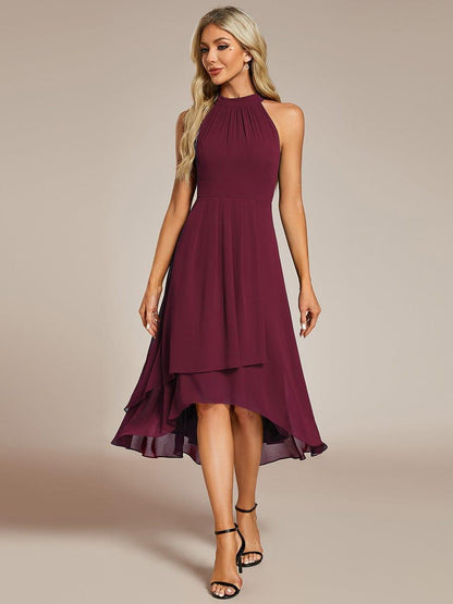 ever POSIE|Midi Halter Neck Chiffon Wedding Guest Dress with Sleeveless and A-Line
