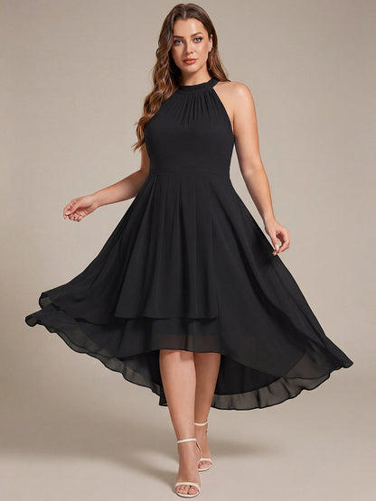 pretty POSIE|Flowy Plus Size Halter Neck Chiffon Midi Wedding Guest Dress