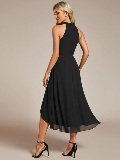 ever POSIE|Midi Halter Neck Chiffon Wedding Guest Dress with Sleeveless and A-Line
