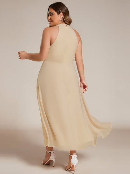 ever POSIE|Midi Halter Neck Chiffon Wedding Guest Dress with Sleeveless and A-Line