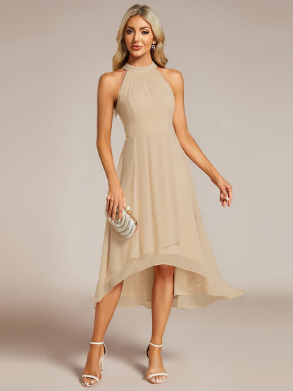 ever POSIE|Midi Halter Neck Chiffon Wedding Guest Dress with Sleeveless and A-Line