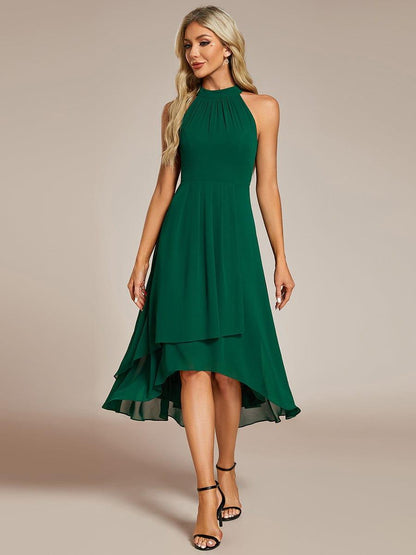 ever POSIE|Midi Halter Neck Chiffon Wedding Guest Dress with Sleeveless and A-Line