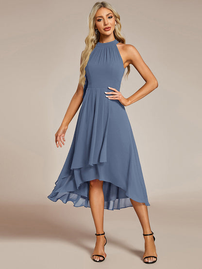 ever POSIE|Midi Halter Neck Chiffon Wedding Guest Dress with Sleeveless and A-Line