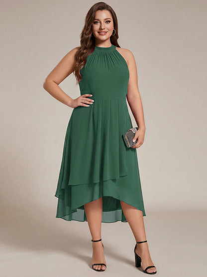 ever POSIE|Midi Halter Neck Chiffon Wedding Guest Dress with Sleeveless and A-Line
