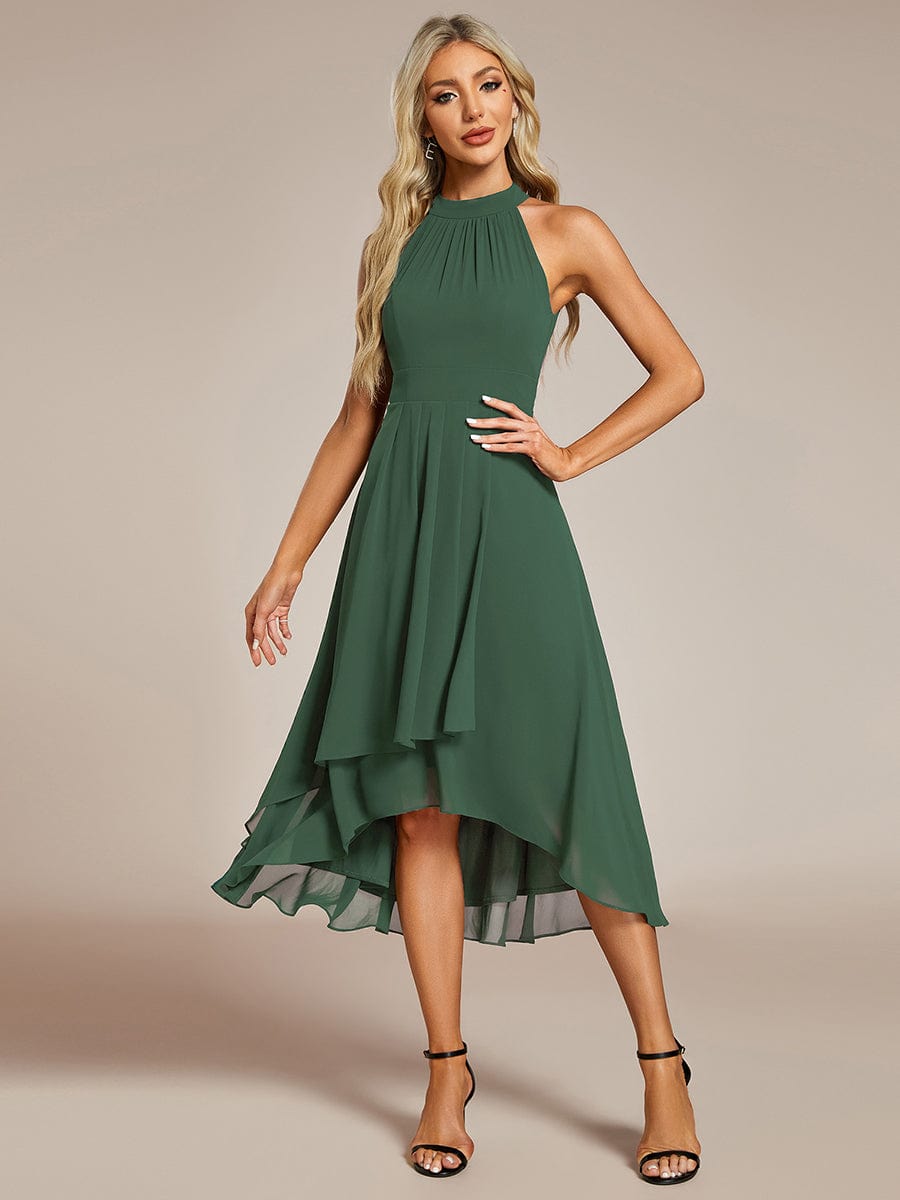ever POSIE|Midi Halter Neck Chiffon Wedding Guest Dress with Sleeveless and A-Line