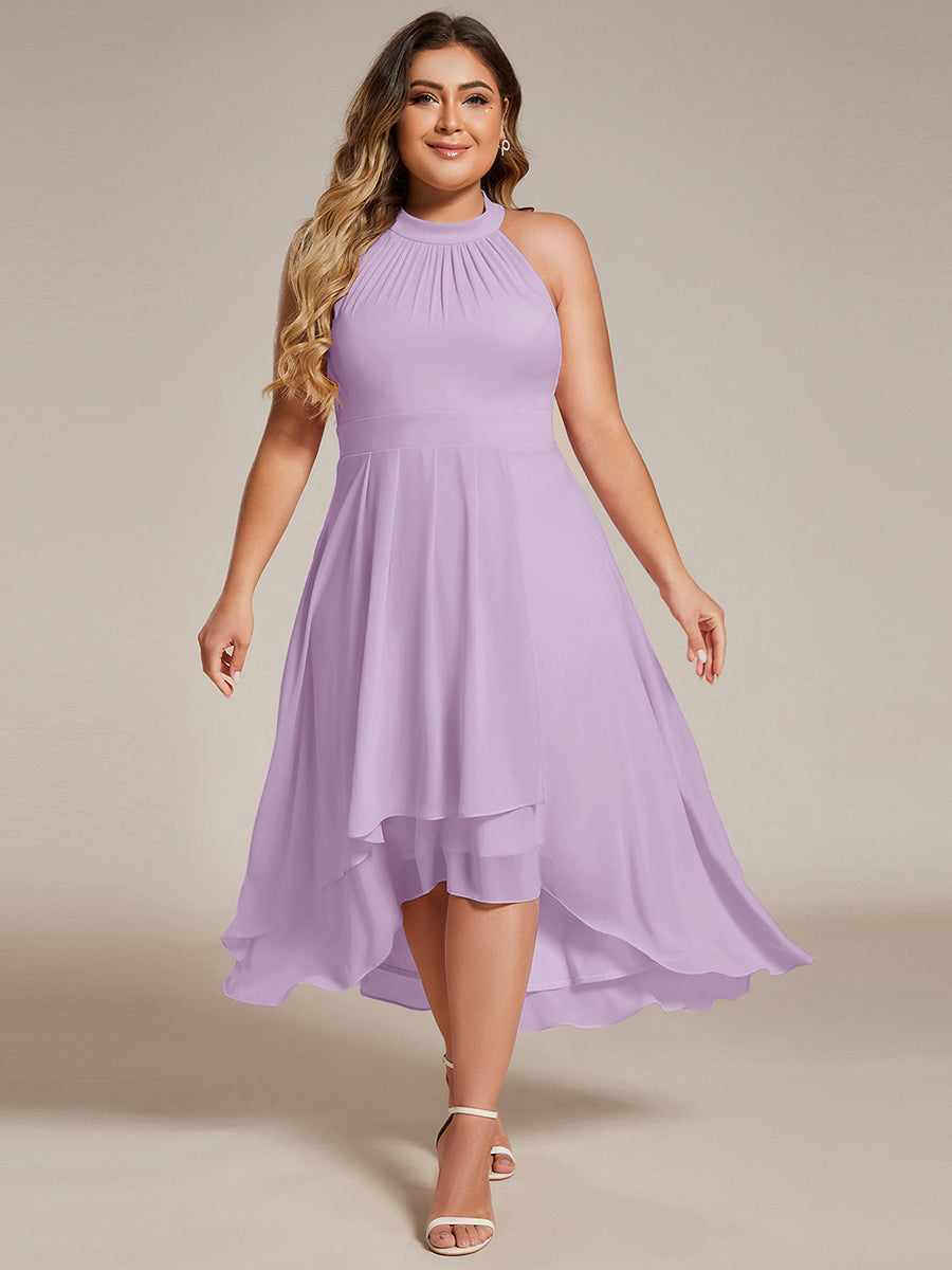 pretty POSIE|Flowy Plus Size Halter Neck Chiffon Midi Wedding Guest Dress