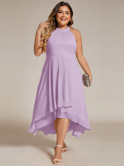 ever POSIE|Midi Halter Neck Chiffon Wedding Guest Dress with Sleeveless and A-Line