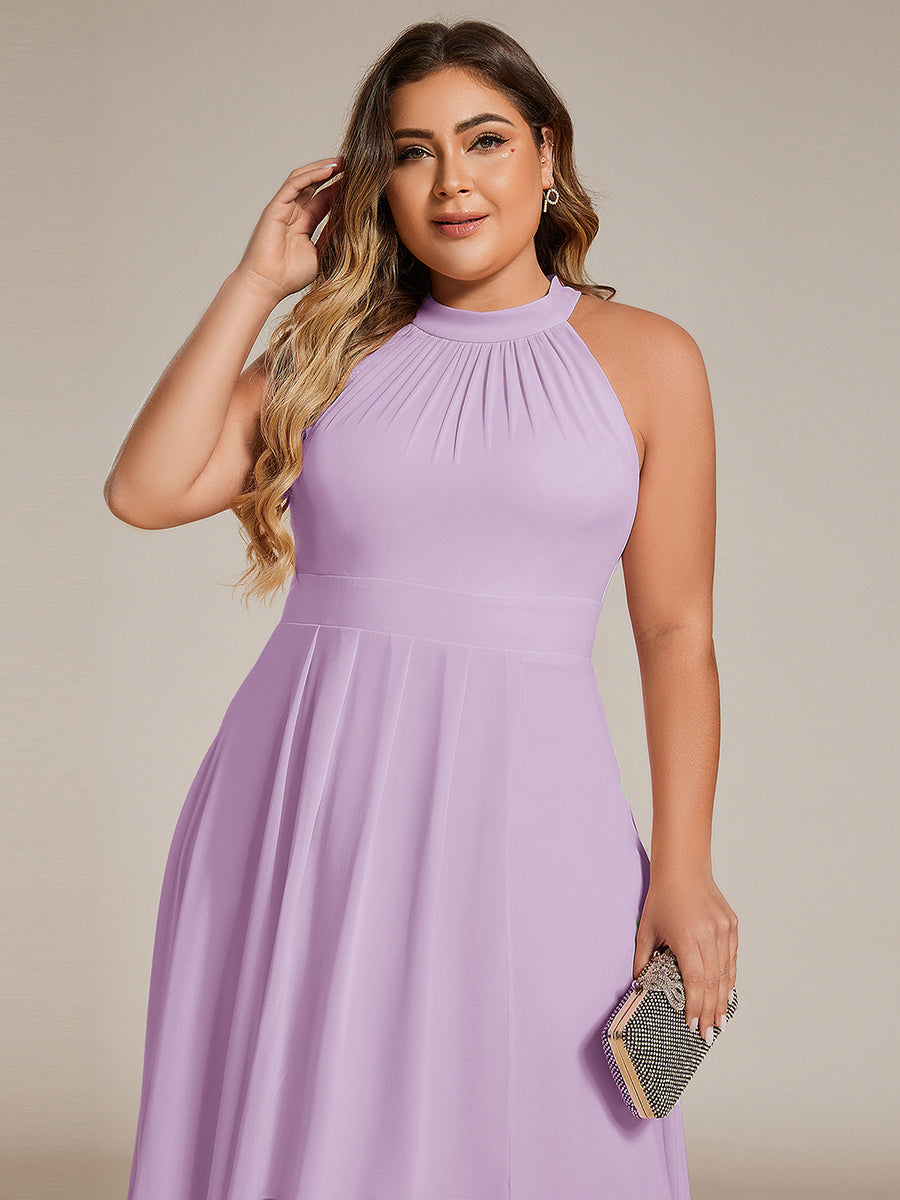 pretty POSIE|Flowy Plus Size Halter Neck Chiffon Midi Wedding Guest Dress