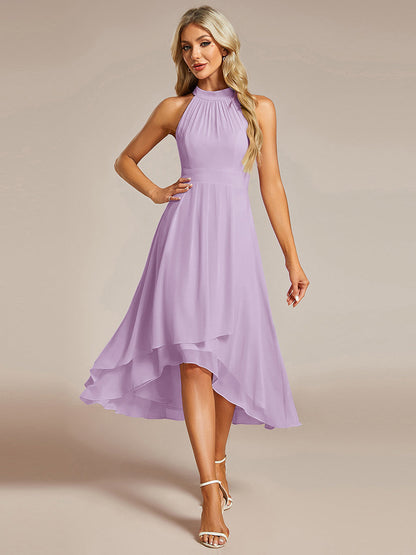 ever POSIE|Midi Halter Neck Chiffon Wedding Guest Dress with Sleeveless and A-Line