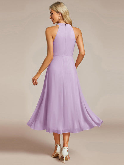 ever POSIE|Midi Halter Neck Chiffon Wedding Guest Dress with Sleeveless and A-Line