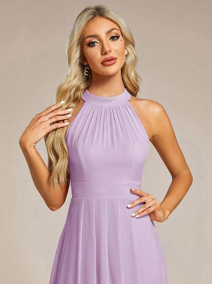 ever POSIE|Midi Halter Neck Chiffon Wedding Guest Dress with Sleeveless and A-Line