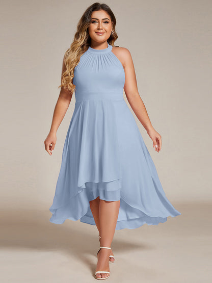 ever POSIE|Midi Halter Neck Chiffon Wedding Guest Dress with Sleeveless and A-Line