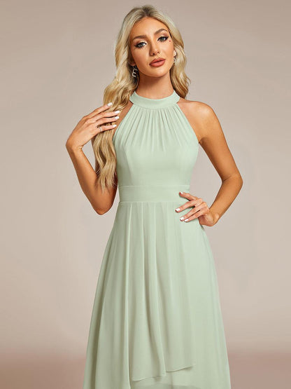 ever POSIE|Midi Halter Neck Chiffon Wedding Guest Dress with Sleeveless and A-Line