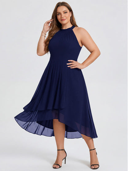 pretty POSIE|Flowy Plus Size Halter Neck Chiffon Midi Wedding Guest Dress