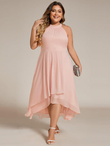 ever POSIE|Midi Halter Neck Chiffon Wedding Guest Dress with Sleeveless and A-Line
