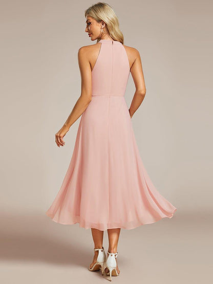 ever POSIE|Midi Halter Neck Chiffon Wedding Guest Dress with Sleeveless and A-Line