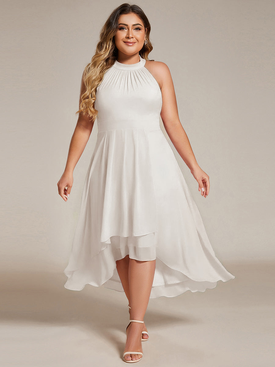 pretty POSIE|Flowy Plus Size Halter Neck Chiffon Midi Wedding Guest Dress