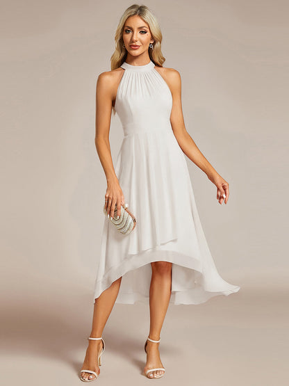 ever POSIE|Midi Halter Neck Chiffon Wedding Guest Dress with Sleeveless and A-Line
