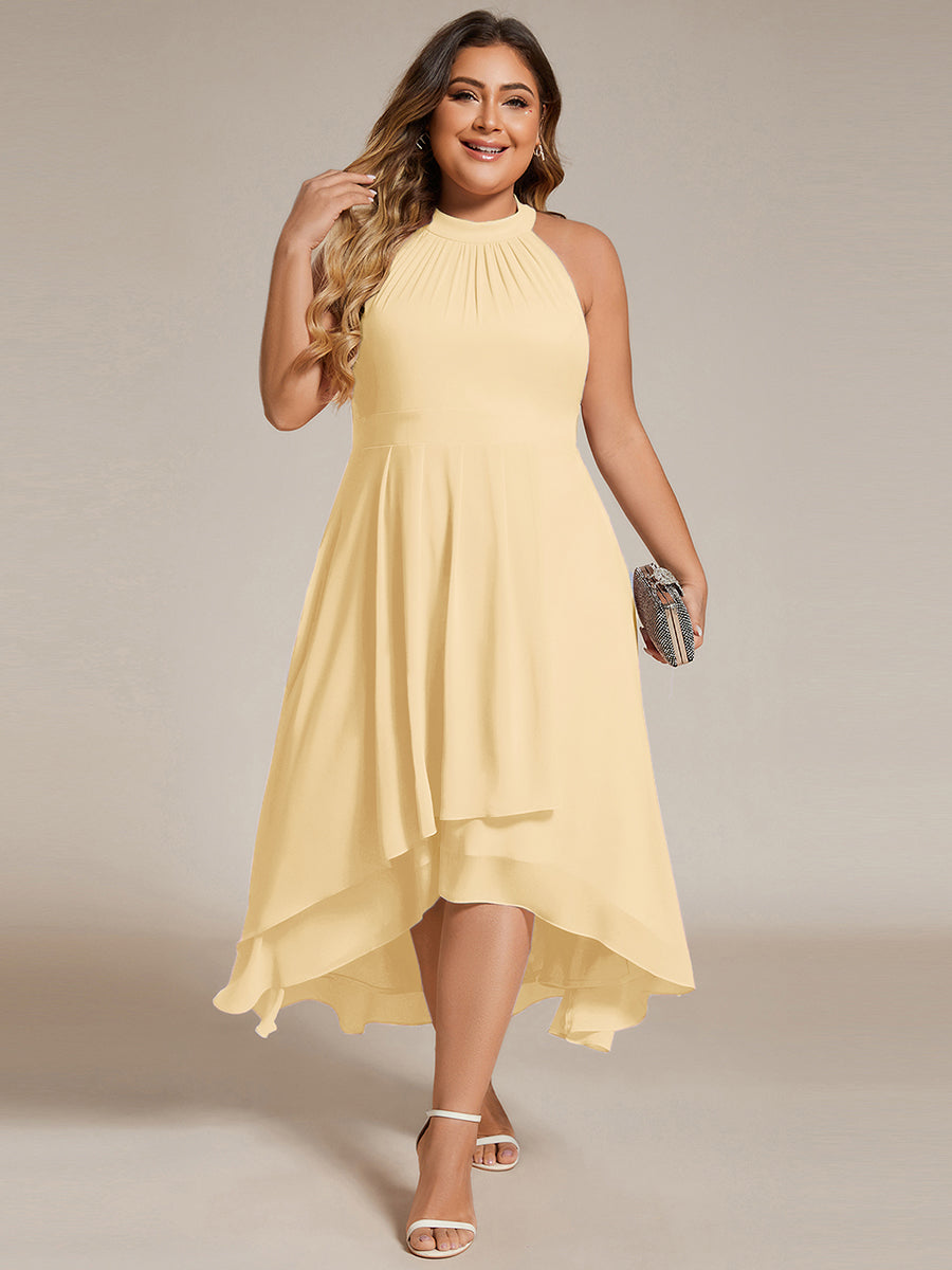 pretty POSIE|Flowy Plus Size Halter Neck Chiffon Midi Wedding Guest Dress