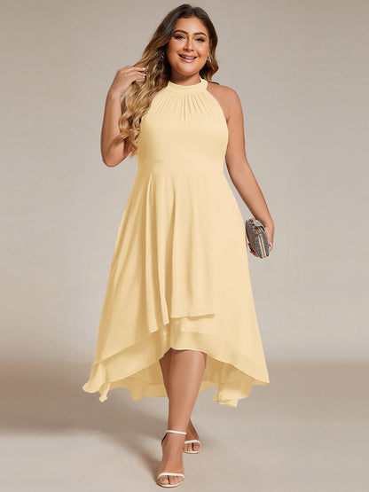 pretty POSIE|Flowy Plus Size Halter Neck Chiffon Midi Wedding Guest Dress