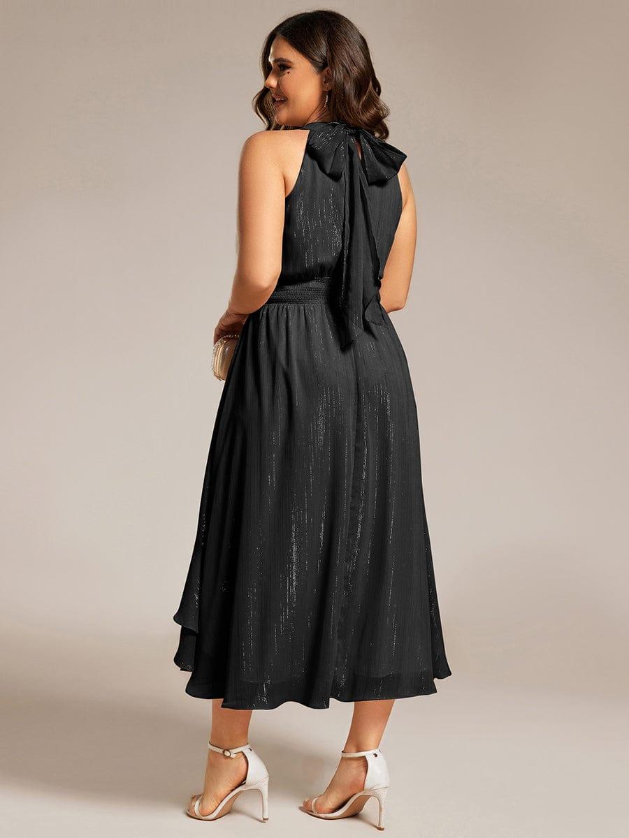 ever ZOYA|Sparkly High-Low Ruffle Halter Neck Wedding Guest Dress with Pleating
