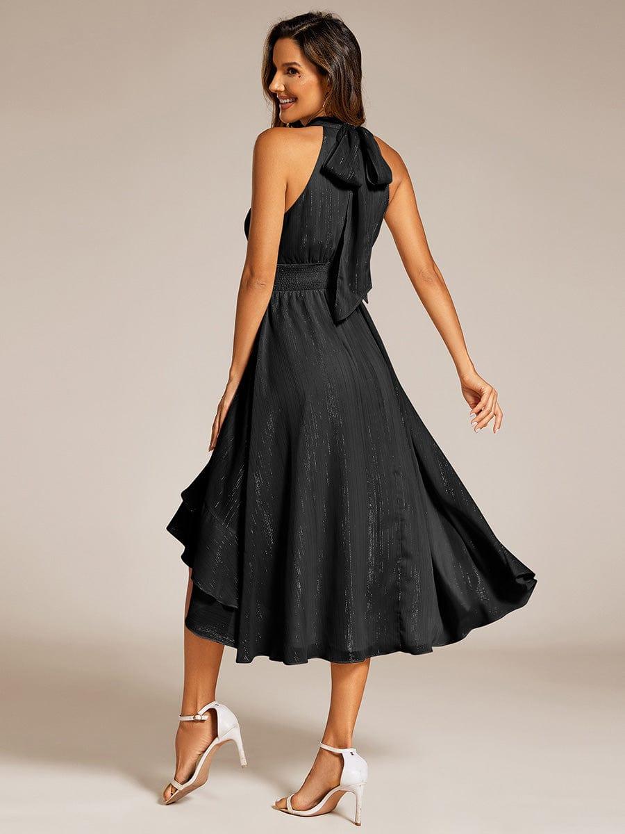 ever ZOYA|Sparkly High-Low Ruffle Halter Neck Wedding Guest Dress with Pleating