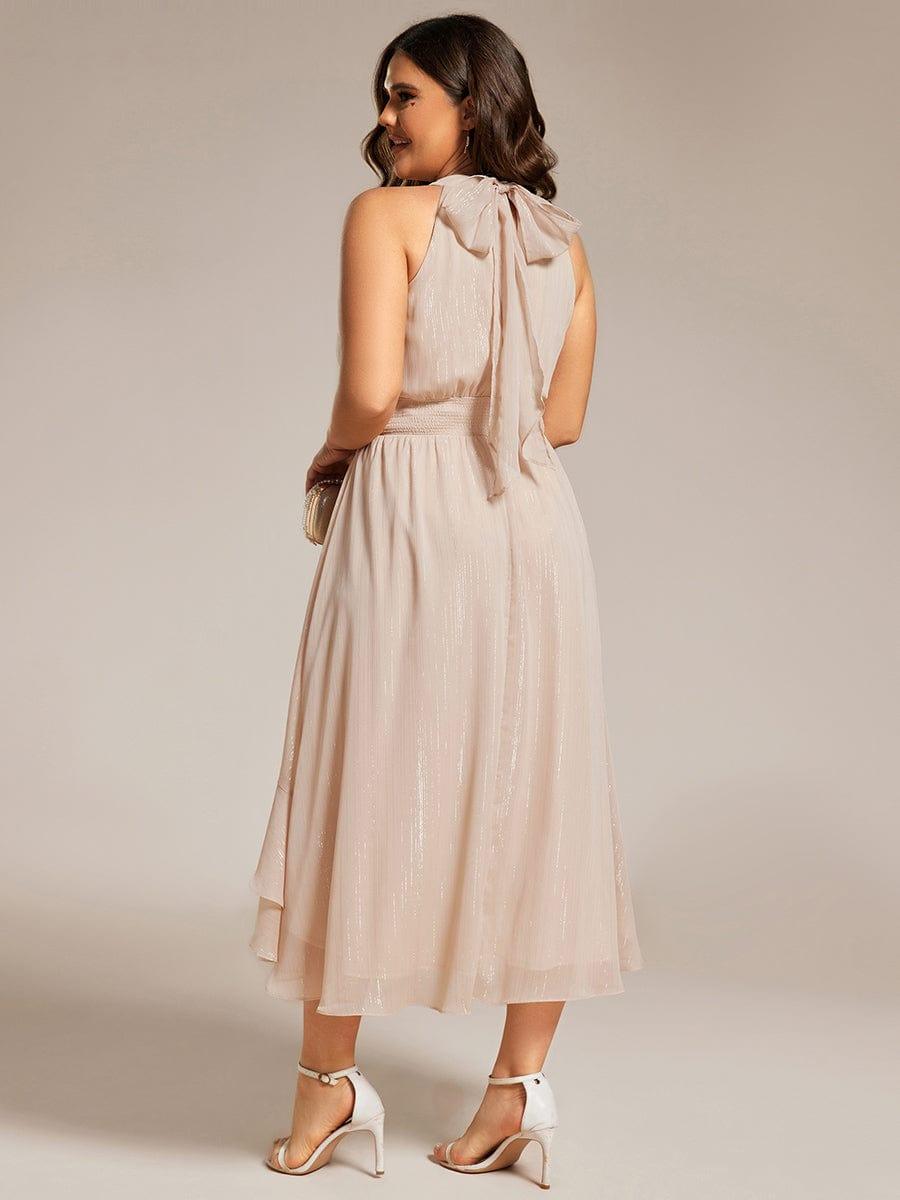 ever ZOYA|Sparkly High-Low Ruffle Halter Neck Wedding Guest Dress with Pleating