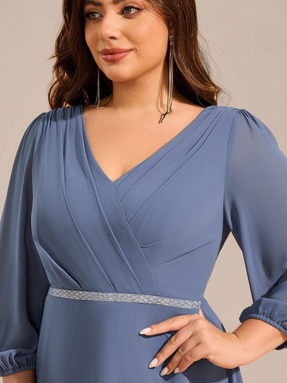 ever NYLAH|Pleated A-Line Long Sleeve Midi Chiffon Wedding Guest Dress