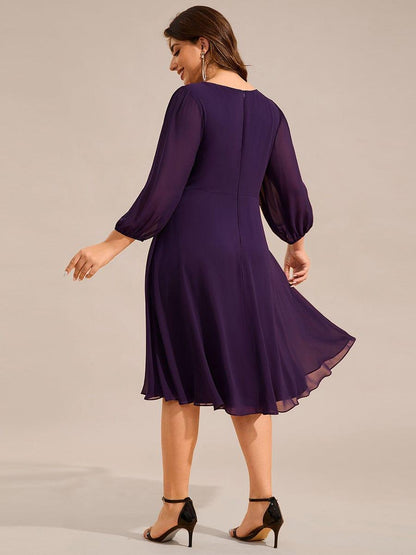 pretty NYLAH|Plus Size Long Sleeve Midi A-Line Wedding Guest Dress with Waist Chain
