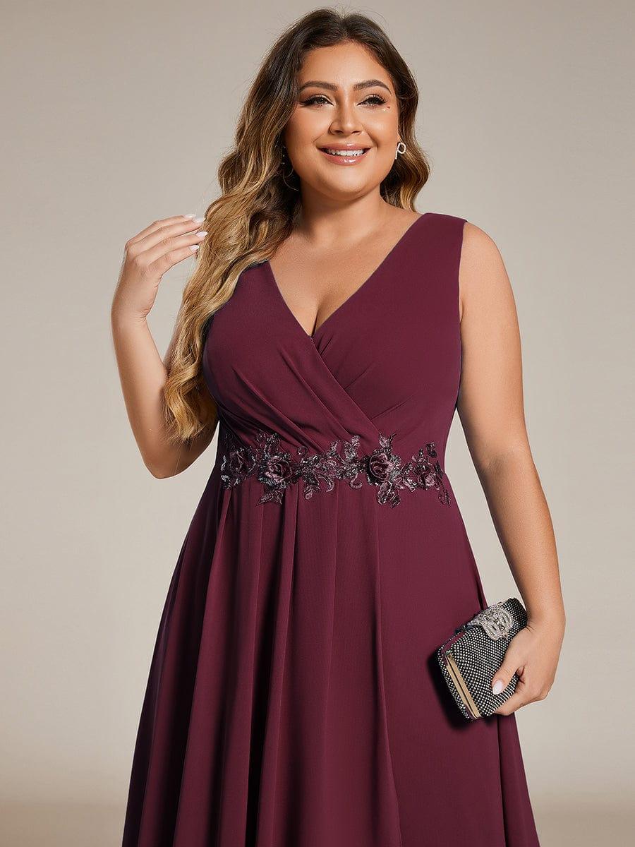ever IRYS|Sleeveless V-Neck High Low Wedding Guest Dress with Floral Applique