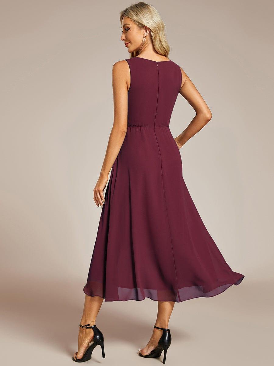 ever IRYS|Sleeveless V-Neck High Low Wedding Guest Dress with Floral Applique