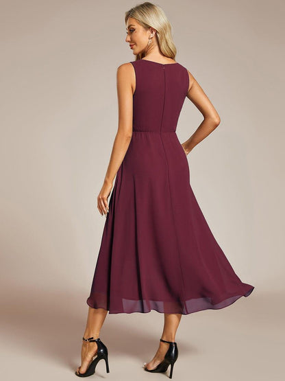 ever IRYS|Sleeveless V-Neck High Low Wedding Guest Dress with Floral Applique