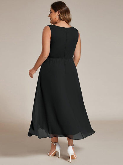 pretty IRYS|Sleeveless V-Neck High Low Plus Size Wedding Guest Dress with Floral Applique