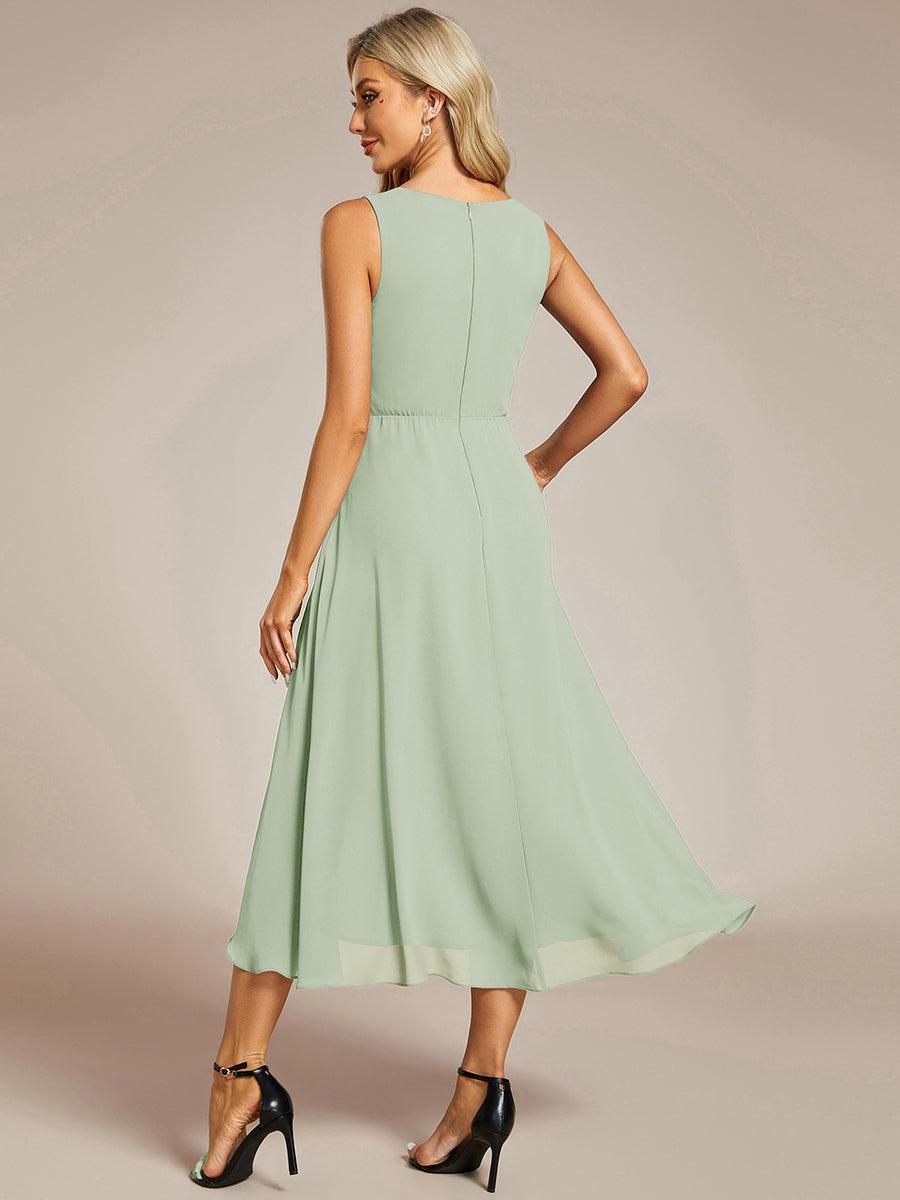 ever IRYS|Sleeveless V-Neck High Low Wedding Guest Dress with Floral Applique