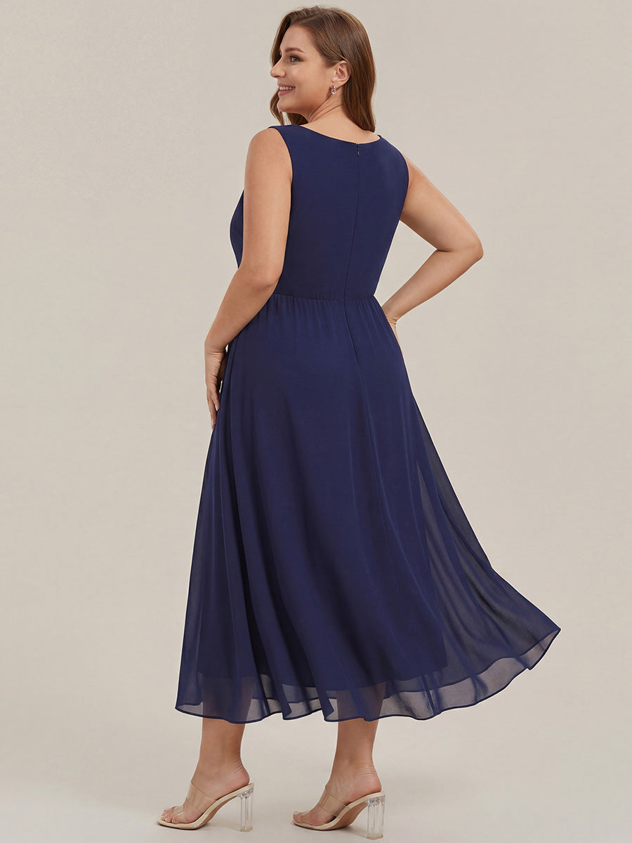 ever IRYS|Sleeveless V-Neck High Low Wedding Guest Dress with Floral Applique