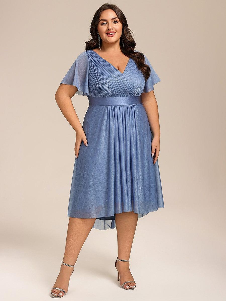 ever SOL|Short Sleeve V-Neck Pleated Glitter Midi Wedding Guest Dress