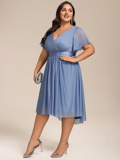 ever SOL|Short Sleeve V-Neck Pleated Glitter Midi Wedding Guest Dress