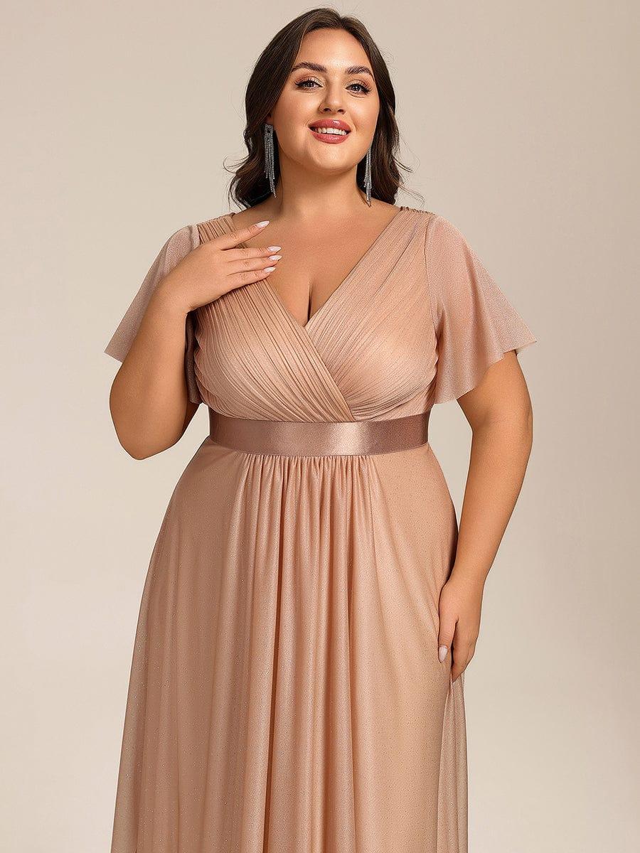 ever SOL|Short Sleeve V-Neck Pleated Glitter Midi Wedding Guest Dress