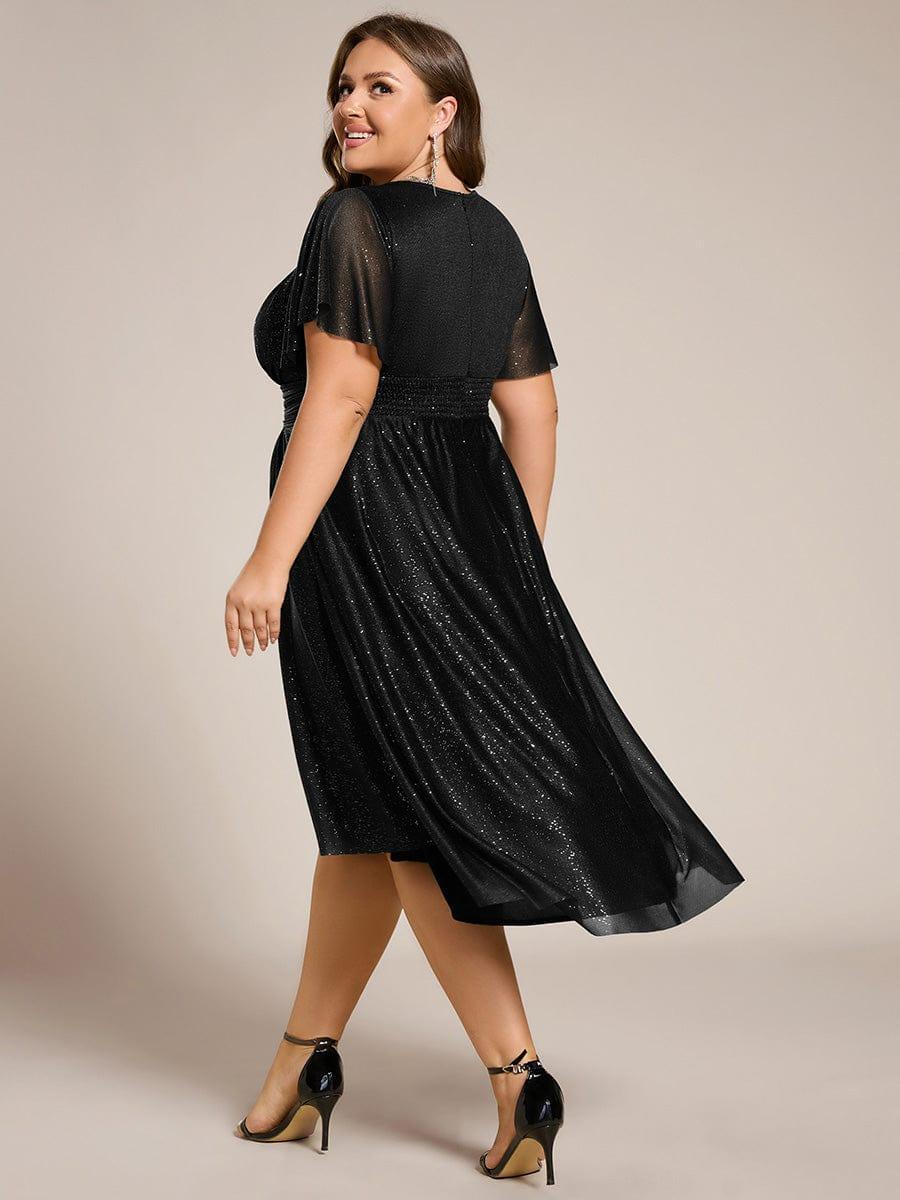 ever CLARYN|Glitter Short Sleeves Round Neck Midi Wedding Guest Dress